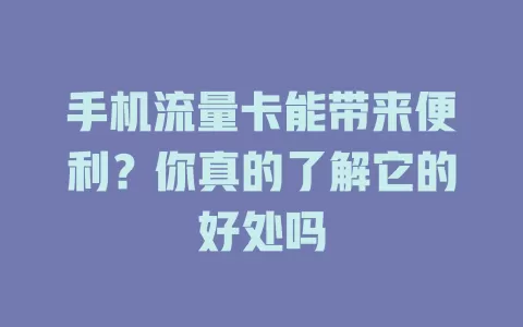 手机流量卡能带来便利？你真的了解它的好处吗