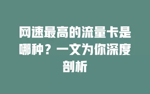 网速最高的流量卡是哪种？一文为你深度剖析