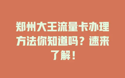 郑州大王流量卡办理方法你知道吗？速来了解！