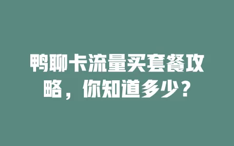 鸭聊卡流量买套餐攻略，你知道多少？