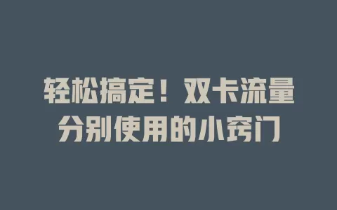 轻松搞定！双卡流量分别使用的小窍门