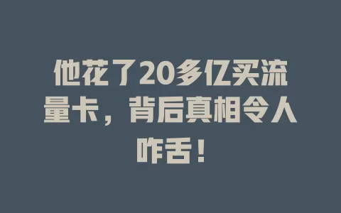 他花了20多亿买流量卡，背后真相令人咋舌！