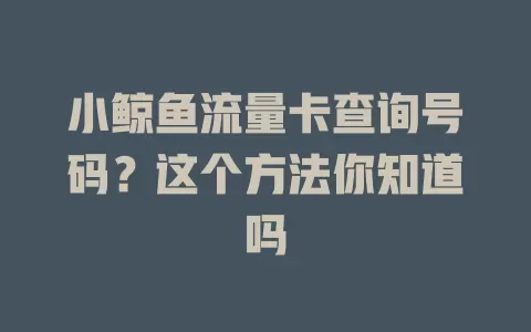 小鲸鱼流量卡查询号码？这个方法你知道吗