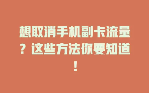 想取消手机副卡流量？这些方法你要知道！