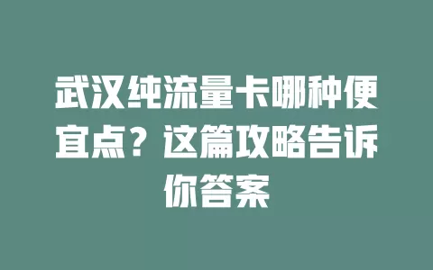 武汉纯流量卡哪种便宜点？这篇攻略告诉你答案