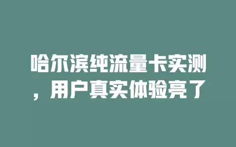 哈尔滨纯流量卡实测，用户真实体验亮了