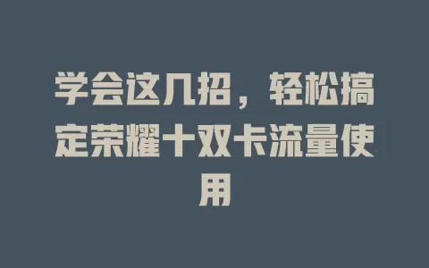 学会这几招，轻松搞定荣耀十双卡流量使用