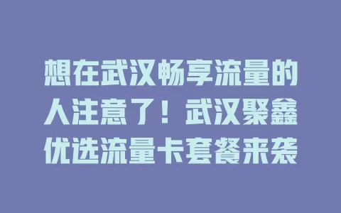 想在武汉畅享流量的人注意了！武汉聚鑫优选流量卡套餐来袭