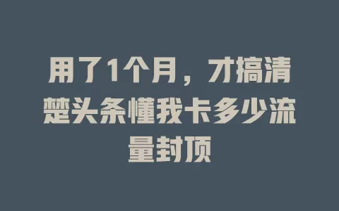 用了1个月，才搞清楚头条懂我卡多少流量封顶