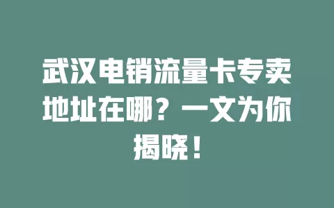武汉电销流量卡专卖地址在哪？一文为你揭晓！