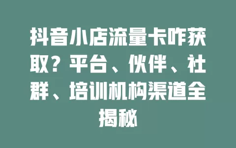 抖音小店流量卡咋获取？平台、伙伴、社群、培训机构渠道全揭秘