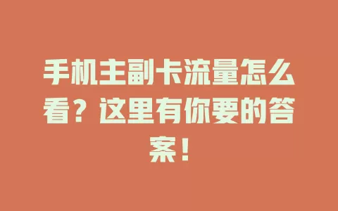 手机主副卡流量怎么看？这里有你要的答案！