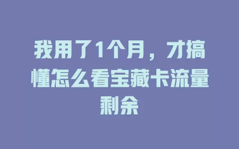 我用了1个月，才搞懂怎么看宝藏卡流量剩余
