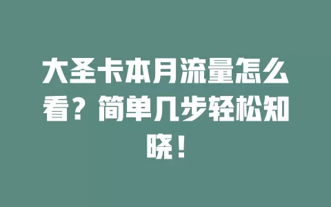 大圣卡本月流量怎么看？简单几步轻松知晓！