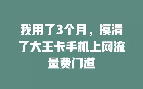 我用了3个月，摸清了大王卡手机上网流量费门道