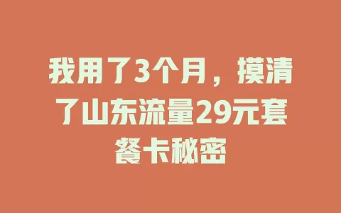 我用了3个月，摸清了山东流量29元套餐卡秘密