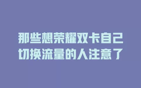 那些想荣耀双卡自己切换流量的人注意了