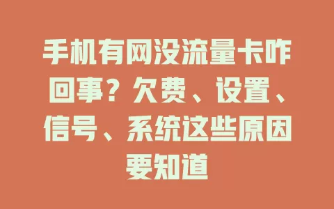 手机有网没流量卡咋回事？欠费、设置、信号、系统这些原因要知道