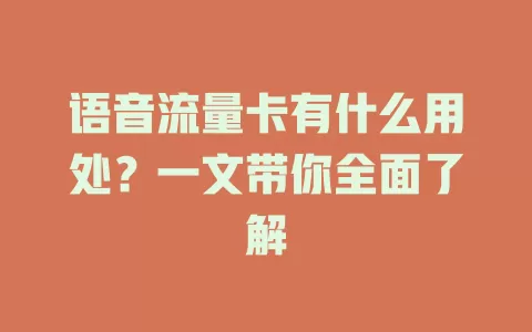 语音流量卡有什么用处？一文带你全面了解