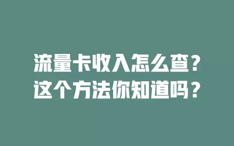 流量卡收入怎么查？这个方法你知道吗？