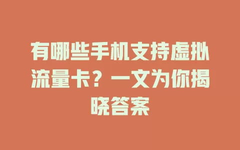 有哪些手机支持虚拟流量卡？一文为你揭晓答案