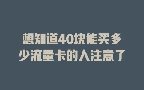 想知道40块能买多少流量卡的人注意了