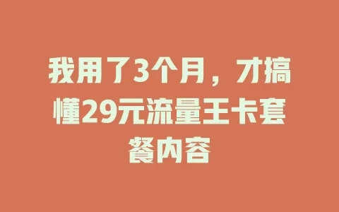 我用了3个月，才搞懂29元流量王卡套餐内容