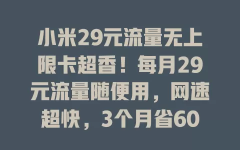 小米29元流量无上限卡超香！每月29元流量随便用，网速超快，3个月省600元话费，告别流量焦虑就靠它！