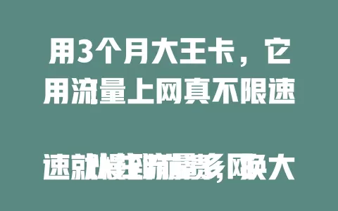 用3个月大王卡，它用流量上网真不限速！

以往流量多网速就慢到崩溃，换大王卡后，看高清视频、玩大型游戏都超流畅，下载大文件也飞快。大王卡用流量上网不限速是真的，快来体验这畅快上网感觉！