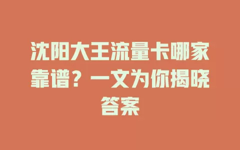 沈阳大王流量卡哪家靠谱？一文为你揭晓答案