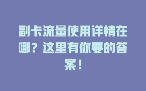 副卡流量使用详情在哪？这里有你要的答案！