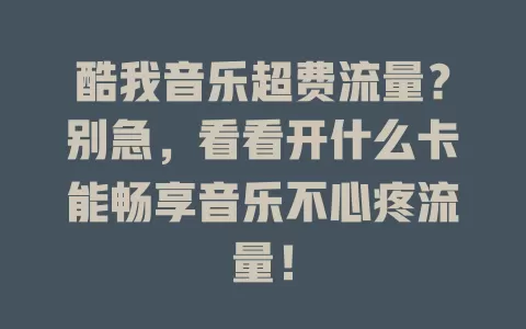 酷我音乐超费流量？别急，看看开什么卡能畅享音乐不心疼流量！