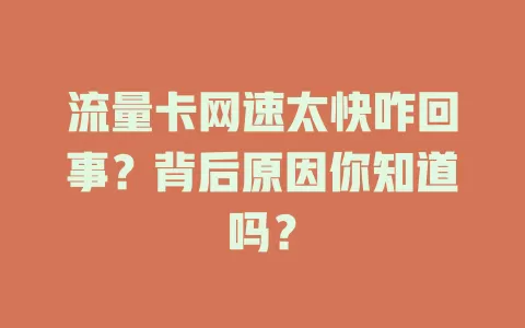 流量卡网速太快咋回事？背后原因你知道吗？