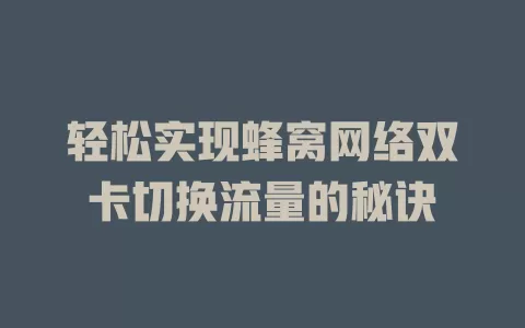 轻松实现蜂窝网络双卡切换流量的秘诀
