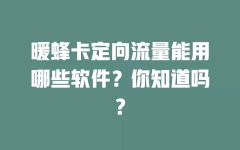 暖蜂卡定向流量能用哪些软件？你知道吗？