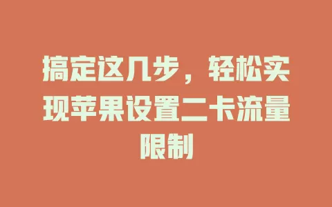 搞定这几步，轻松实现苹果设置二卡流量限制