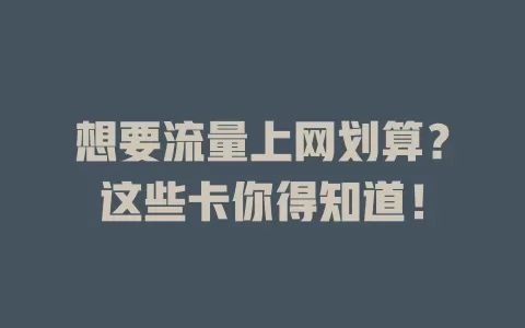 想要流量上网划算？这些卡你得知道！