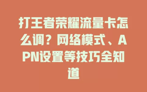 打王者荣耀流量卡怎么调？网络模式、APN设置等技巧全知道