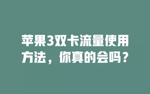 苹果3双卡流量使用方法，你真的会吗？