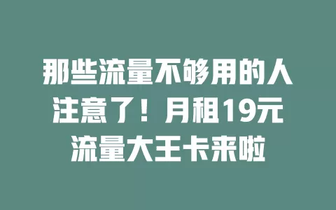 那些流量不够用的人注意了！月租19元流量大王卡来啦