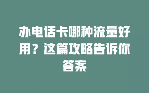 办电话卡哪种流量好用？这篇攻略告诉你答案