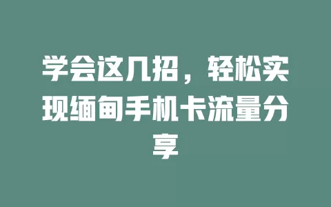 学会这几招，轻松实现缅甸手机卡流量分享