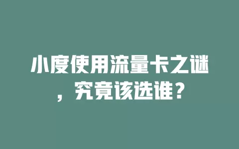 小度使用流量卡之谜，究竟该选谁？
