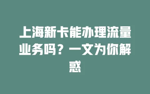 上海新卡能办理流量业务吗？一文为你解惑