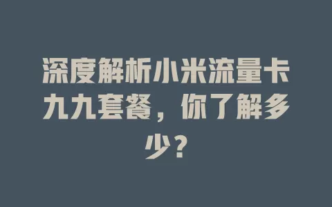 深度解析小米流量卡九九套餐，你了解多少？