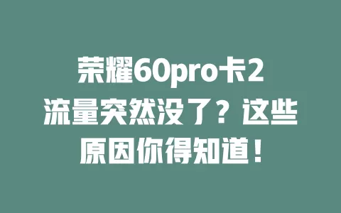 荣耀60pro卡2流量突然没了？这些原因你得知道！