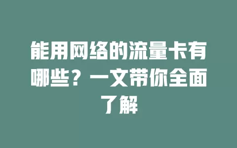 能用网络的流量卡有哪些？一文带你全面了解