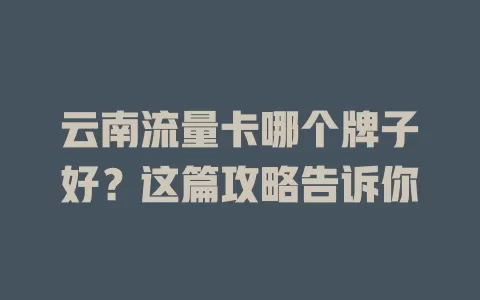 云南流量卡哪个牌子好？这篇攻略告诉你