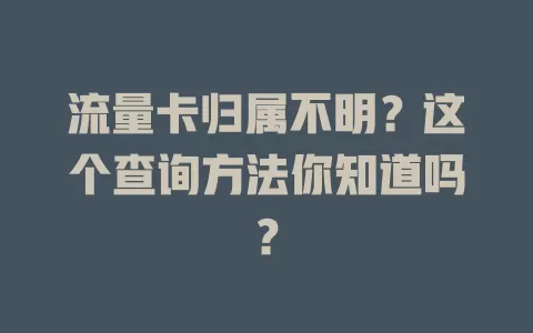 流量卡归属不明？这个查询方法你知道吗？