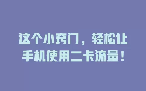 这个小窍门，轻松让手机使用二卡流量！